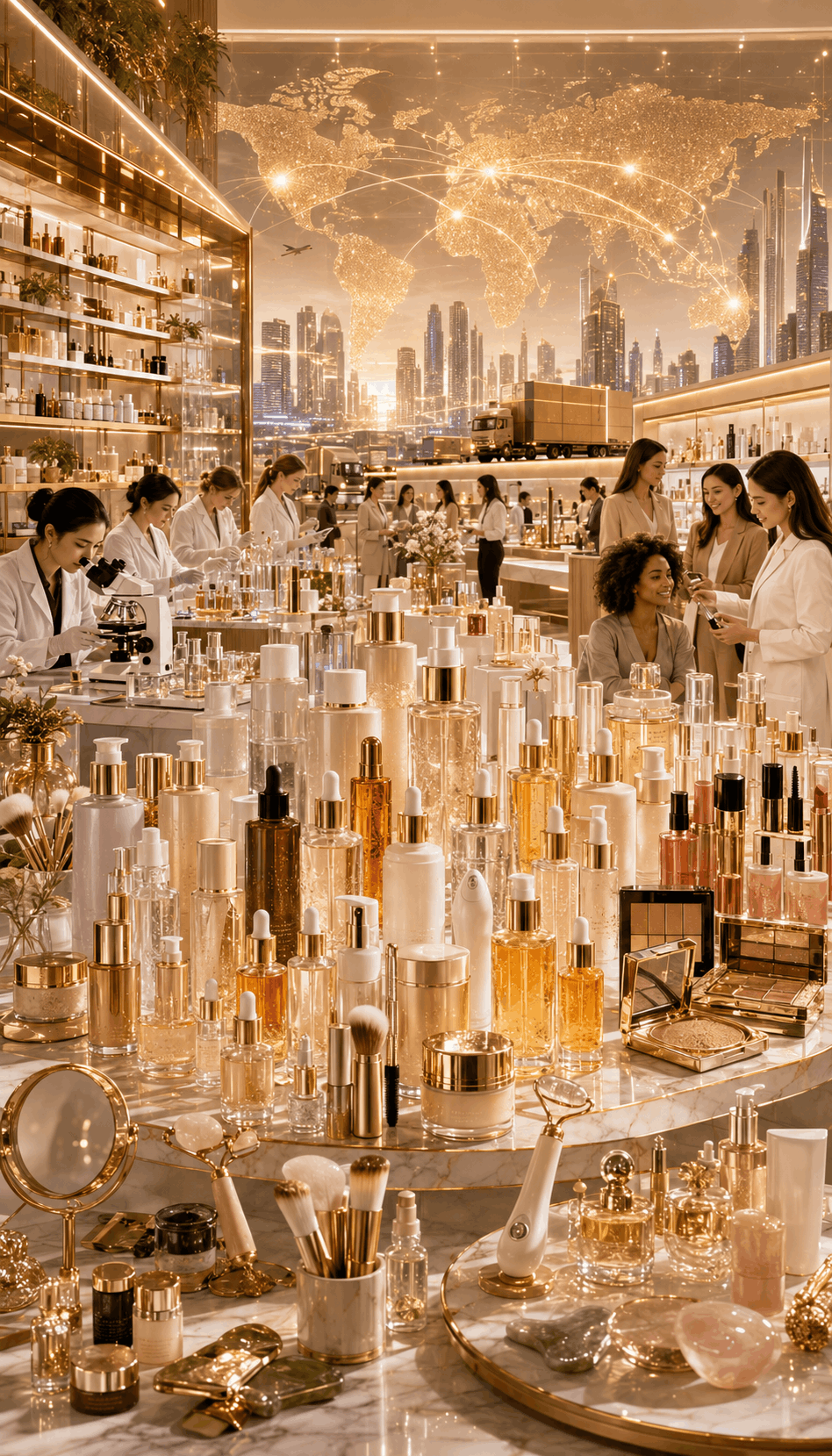 Luxury premium beauty brand ecosystem featuring skincare cosmetics hair care fragrance wellness products innovation and global beauty growth by AMWON Beauty